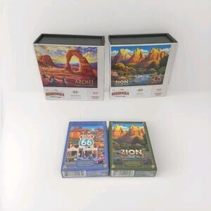 Lot Of 2 Puzzles Zion National Park, Arches Park 210 Pieces By Boardwalk + Cards